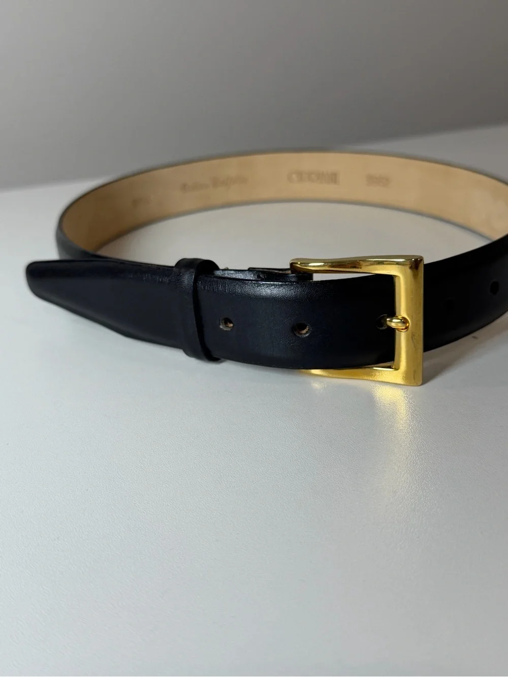 Brand New Cipriani Small ~33W Italian Calfskin Black Leather Belt Gold Buckle